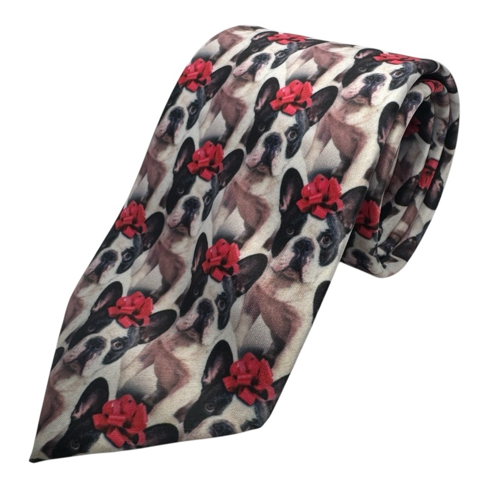 French Bulldog Christmas Bow Gift Dog Print Necktie Frenchie